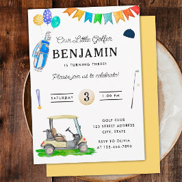 Invitación Nuestro pequeño golfista Carrito Amarillo Cumpleañ