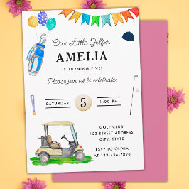 Invitación Nuestro pequeño golfista rosado niños de carrito d