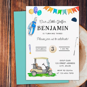 Invitación Nuestro Pequeño Golfista Sombrero de Carrito Azul