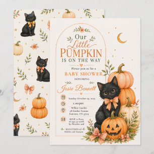 Invitación Nuestro Pequeño Halloween Pumpkin Baby Shower Gato