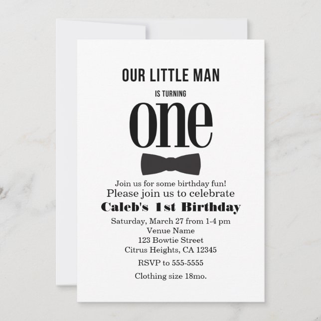 Invitación Nuestro pequeño hombre primera fiesta de cumpleaño (Anverso)