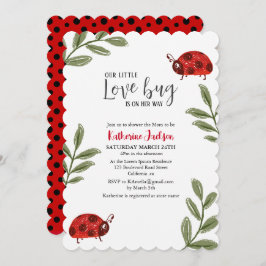 Invitación Nuestro pequeño insecto de amor chica de bebé rojo