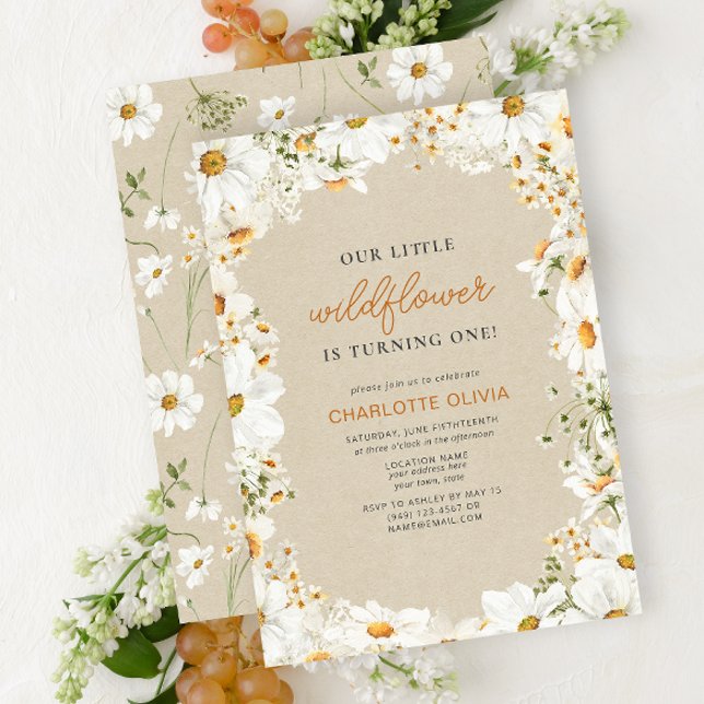 Invitación Nuestro pequeño margarita de flores silvestres, pr (1st Birthday Invitation)
