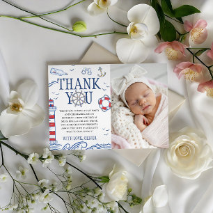 Invitación Nuestro pequeño marinero foto náutica de agradecim