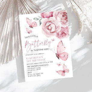 Invitación Nuestro pequeño mariposa rosada nace el primer cum