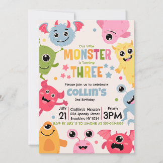 Invitación Nuestro Pequeño Monstruo Cumple Tres Años