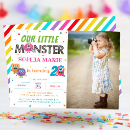 Invitación Nuestro pequeño Monstruo Cute Foto Rosa Cumpleaños
