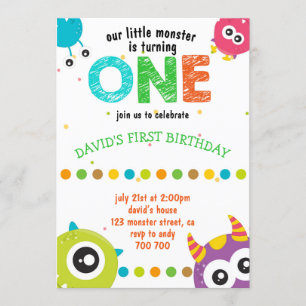 Invitación Nuestro pequeño monstruo niño bebé primer cumpleañ