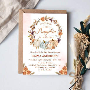 Invitación Nuestro pequeño Naranja de calabaza Floral Gold Ba
