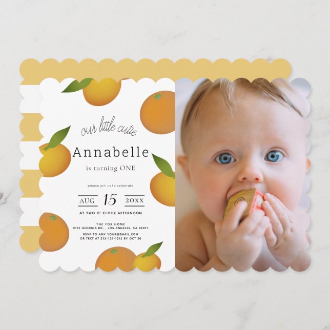 Invitación Nuestro pequeño Naranja de Cutie Citrus Foto Prime (Anverso / Reverso)
