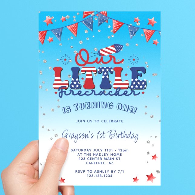 Invitación Nuestro pequeño niño petardo azul primer cumpleaño (Subido por el creador)