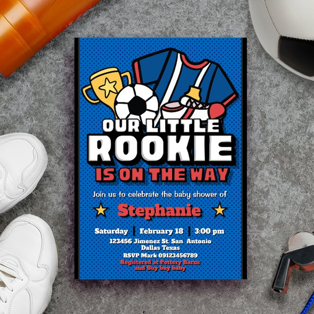 Invitación Nuestro pequeño novato está en camino (Our Little Rookie is on the Way Invitation - Soccer Football Baby Shower Invitation)