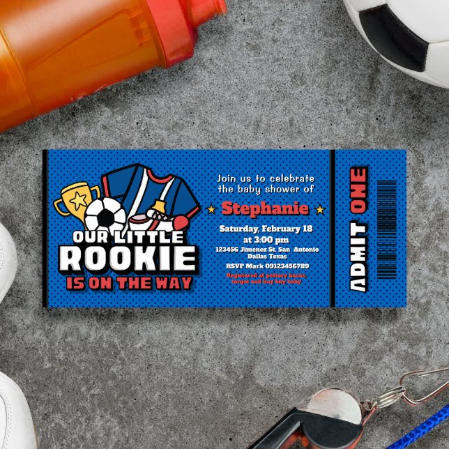 Invitación Nuestro pequeño novato está en camino al billete (Our Little Rookie is on the Way Ticket Invitation)