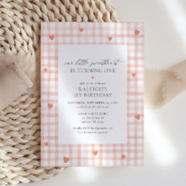 Invitación Nuestro pequeño novio Chica Pink Gingham Cumpleaño