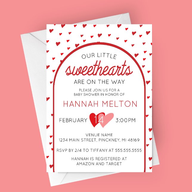 Invitación Nuestro pequeño novio El día de San Valentín Baby  (Our Little Sweethearts Valentines Day Baby Shower Invitation for Twins)