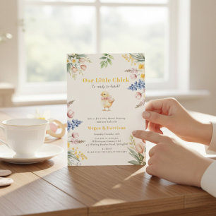 Invitación Nuestro pequeño pollito acuarela floral baby showe