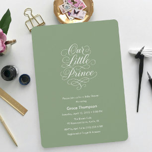 Invitación Nuestro pequeño príncipe Verde Salvia Mínimo Scrip
