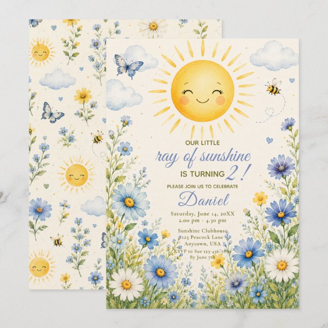 Invitación Nuestro Pequeño Rayo de Sol 2do Cumpleaños (Anverso / Reverso)