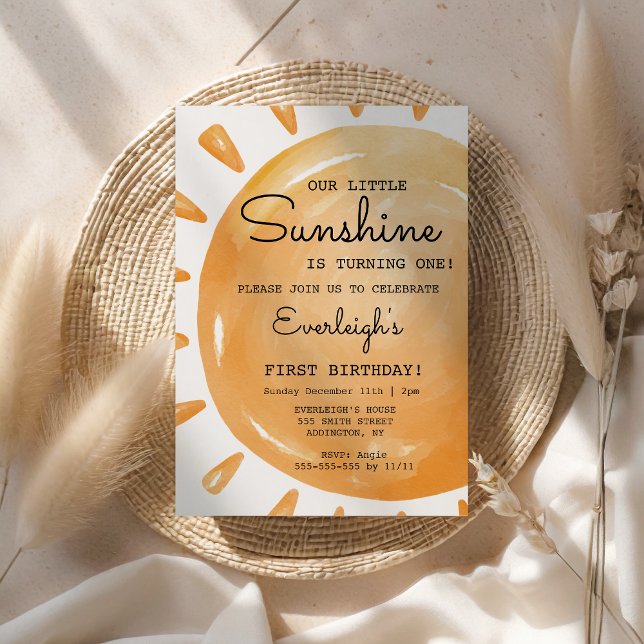 Invitación Nuestro pequeño sol cumple 1, 1 cumpleaños (Our Little Sunshine Birthday Invitation)