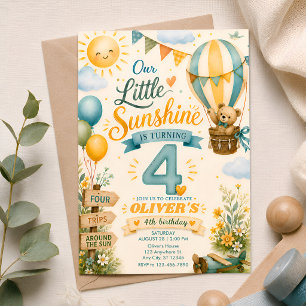 Invitación Nuestro Pequeño Sol Cumple Cuatro Globo Aerostátic