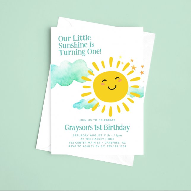 Invitación Nuestro Pequeño Sol Moderno Cumpleaños 1er (Subido por el creador)