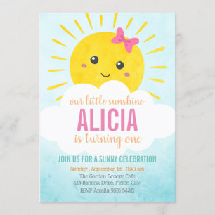 Invitación Nuestro pequeño sol  Primer cumpleaños del Chica