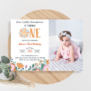 Invitación Nuestro pequeño sol, primer cumpleaños, foto de Bo