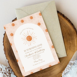 Invitación Nuestro pequeño Sol Retro Mínimo Primer Cumpleaños