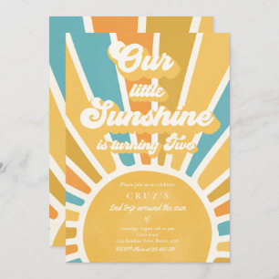 Invitación Nuestro Pequeño Sol Segundo Cumpleaños Fiesta Retr