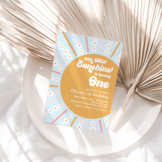 Invitación Nuestro Pequeño Sunshine boho floral primer cumple (Subido por el creador)