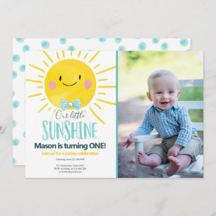 Invitación Nuestro pequeño Sunshine Boy Blue Bow Tie Sun Cump