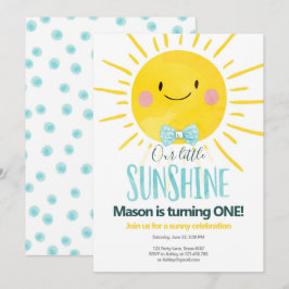 Invitación Nuestro pequeño Sunshine Boy Blue Bow Tie Sun Cump