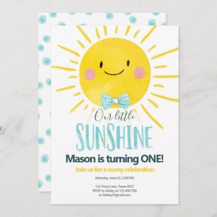 Invitación Nuestro pequeño Sunshine Boy Blue Bow Tie Sun Cump