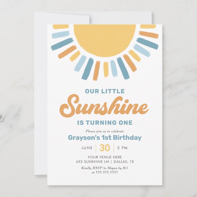 Invitación Nuestro pequeño Sunshine Boy primer cumpleaños (Anverso)