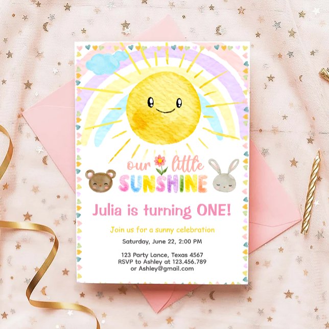 Invitación Nuestro Pequeño Sunshine Chica Rosa Primer Cumplea (Subido por el creador)