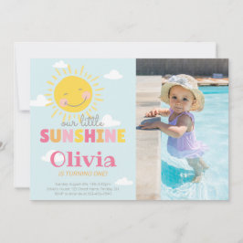 Invitación Nuestro Pequeño Sunshine Photo Pink Birday Any Age