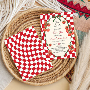 Invitación Nuestro pequeño Tomate Retro rojo cumple dos años