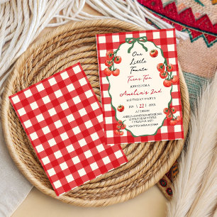 Invitación Nuestro pequeño Tomate Rojo Gingham cumple dos año