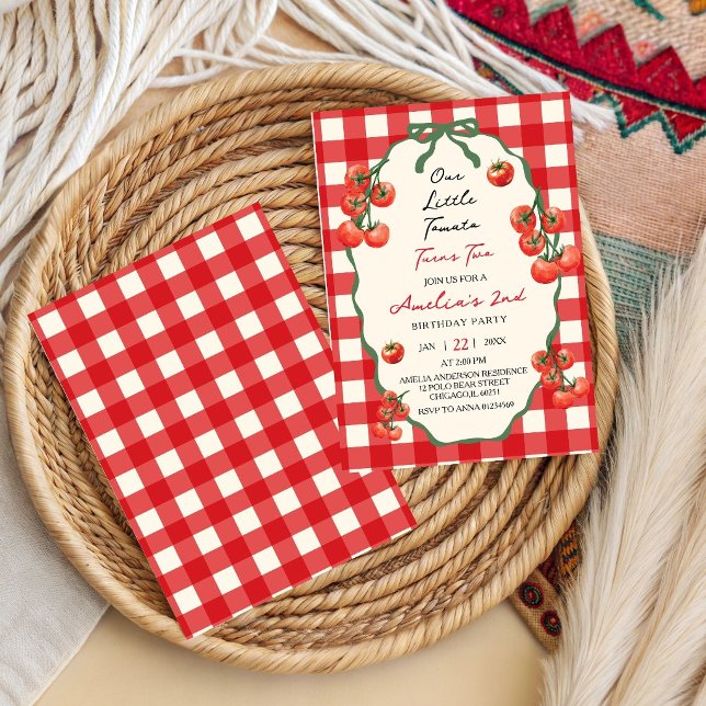 Invitación Nuestro pequeño Tomate Rojo Gingham cumple dos año (Subido por el creador)