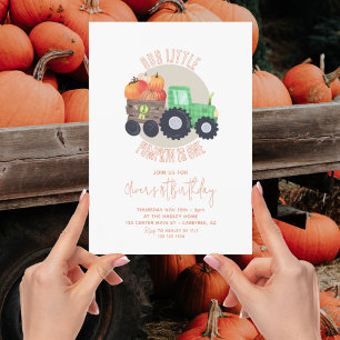Invitación Nuestro pequeño tractor calabaza cumple 1 año
