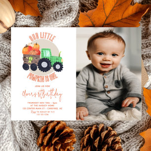 Invitación Nuestro pequeño Tractor de Calabaza Foto de cumple