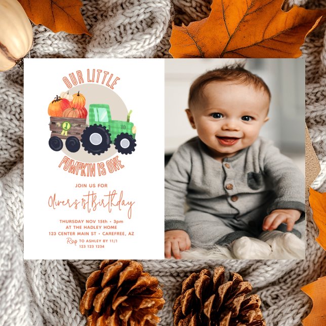 Invitación Nuestro pequeño Tractor de Calabaza Foto de cumple (Subido por el creador)