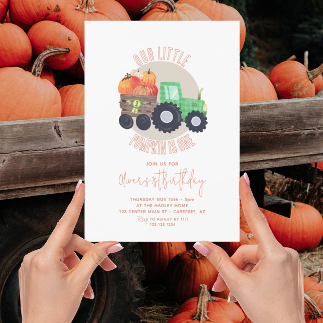 Invitación Nuestro pequeño Tractor de Calabaza Primer Cumplea (Subido por el creador)