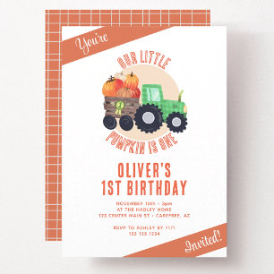 Invitación Nuestro pequeño Tractor de Calabaza Primer Cumplea