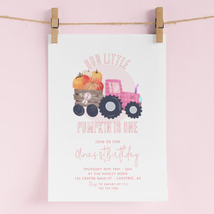 Invitación Nuestro pequeño tractor rosa de calabaza Cumpleaño