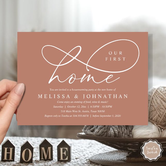 Invitación Nuestro primer hogar, acogedor Fiesta para el cale (Our First Home, Cozy Lovely Housewarming Party Invitation Card, PDF, Lovely Earthy Cozy Terracotta)