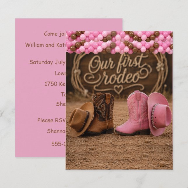 Invitación Nuestro Primer Rodeo Cumpleaños Gemelo Descarga Di (Anverso / Reverso)