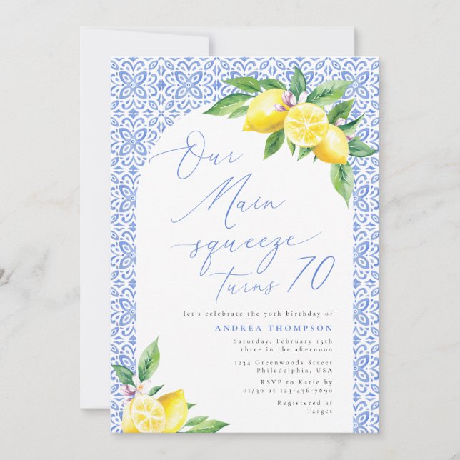 Invitación Nuestro principal apretón cumple 70 años de limón  (Anverso)