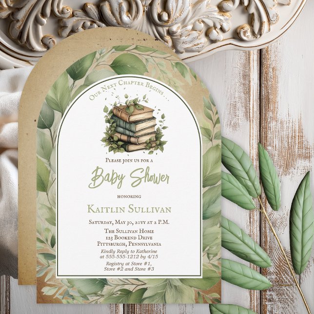 Invitación Nuestro próximo capítulo comienza los libros Baby  (Our Next Chapter Begins Books Baby Shower Boy or Girl Arched Invitation - Print | Digital Download)