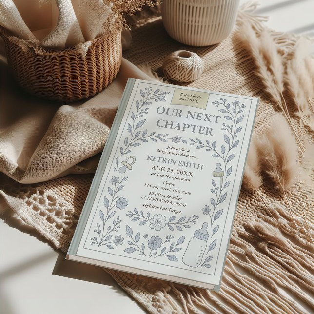 Invitación Nuestro próximo capítulo: Storybook Boy Baby Showe (Our Next Chapter Storybook Baby Shower Invitation)